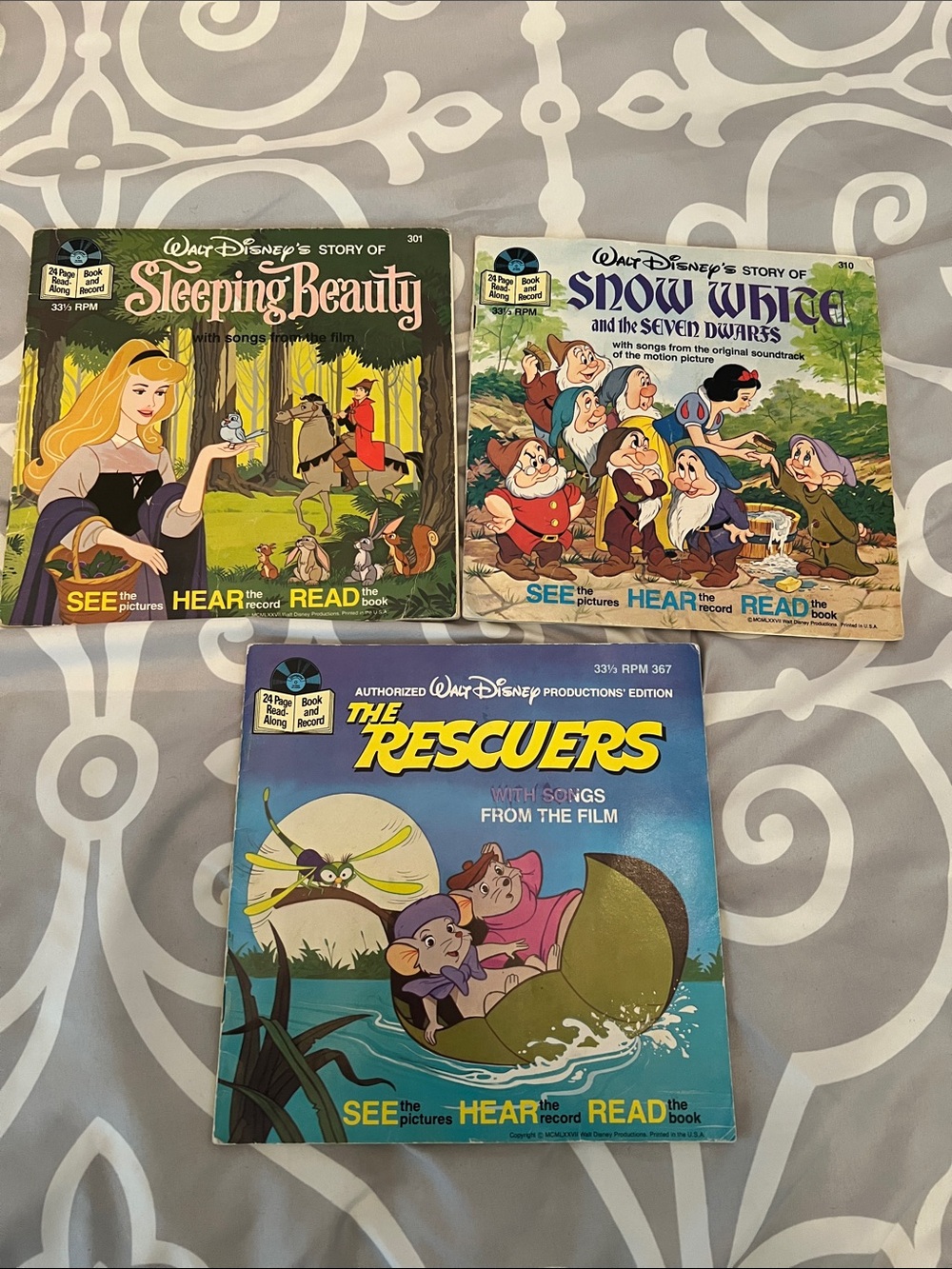 DISNEY VTG SEE HEAR READ RECORD BOOKS SET OF 3